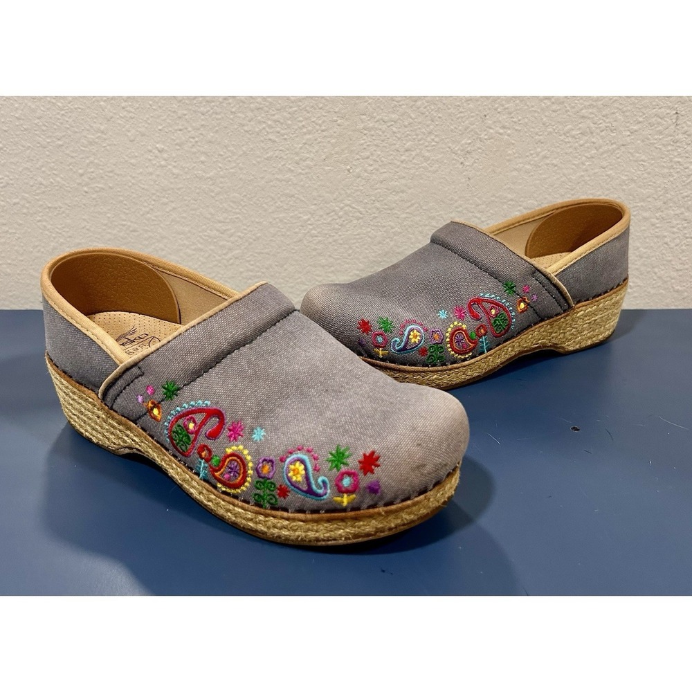 Dansko Vegan Jute Artisan/Embroidered Paisley Clog Boho Cottagecore‎ Sz 37 6.5